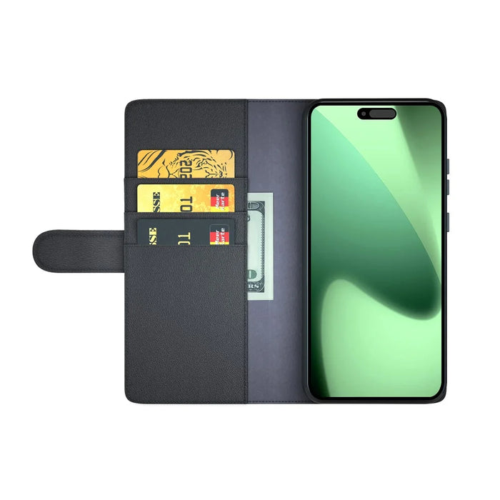 For iPhone 18 Pro / 17 Pro Case Genuine Split Leather Phone Cover with Wallet Stand - Black - 3