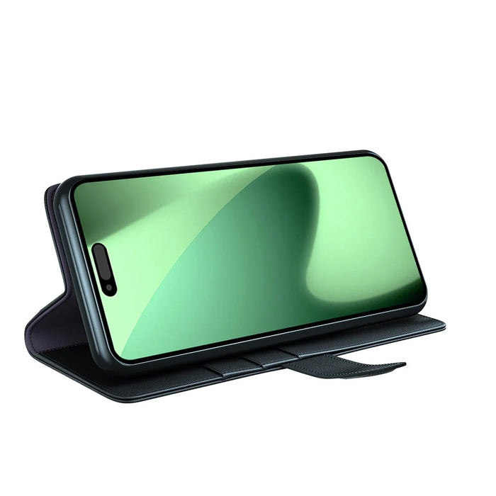For iPhone 18 Pro / 17 Pro Case Genuine Split Leather Phone Cover with Wallet Stand - Black - 4