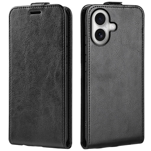 For iPhone 17 Case with Card Slots Vertical Flip Leather Phone Cover - Black - 1
