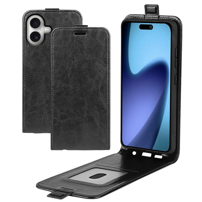 For iPhone 17 Case with Card Slots Vertical Flip Leather Phone Cover - Black - 2