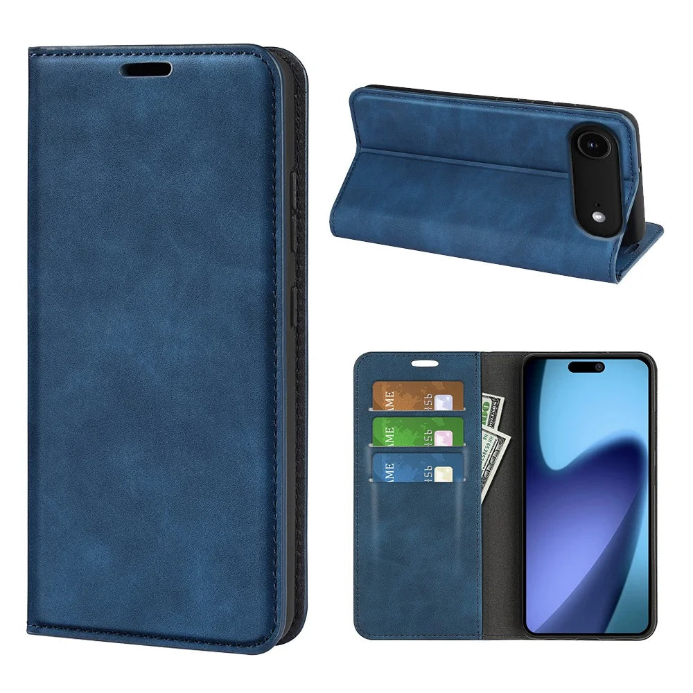 For iPhone Air Case Skin Touch Leather Wallet Phone Cover - Blue - 2