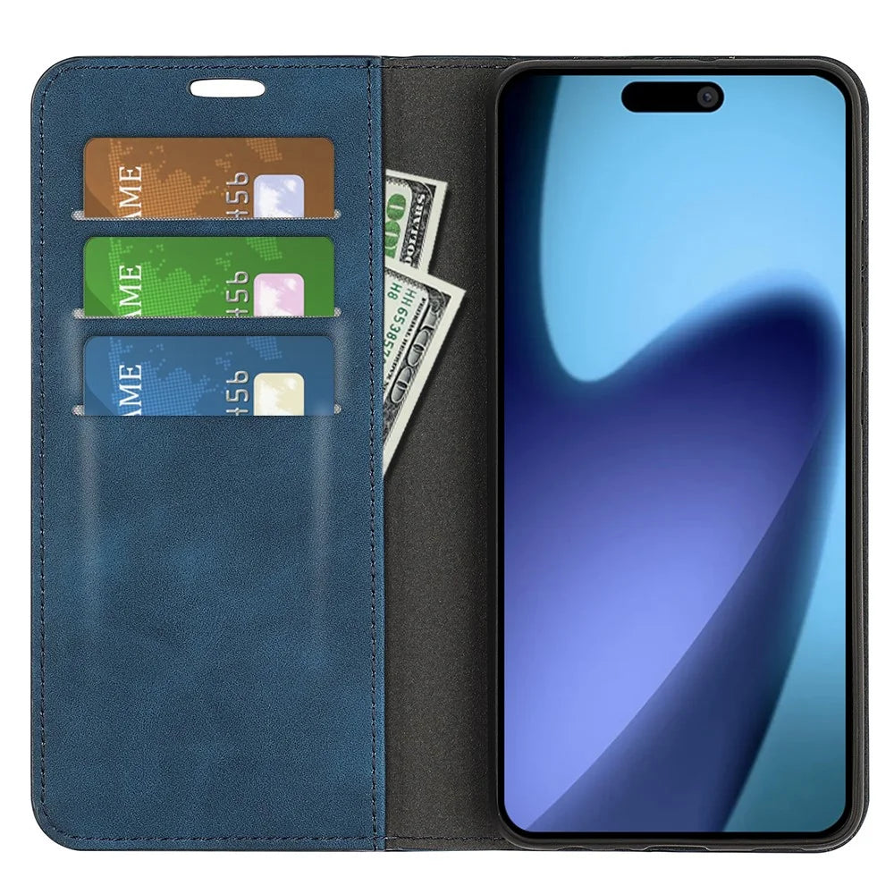 For iPhone Air Case Skin Touch Leather Wallet Phone Cover - Blue - 4