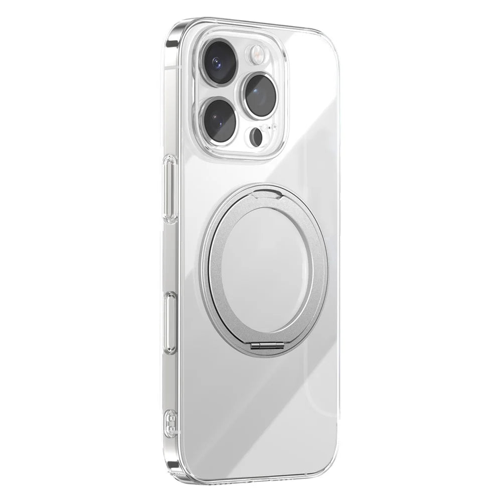 JOYROOM For iPhone 16 Pro Max Case Magnetic Rotating Kickstand Ultra Thin PC Phone Cover - Silver - 1