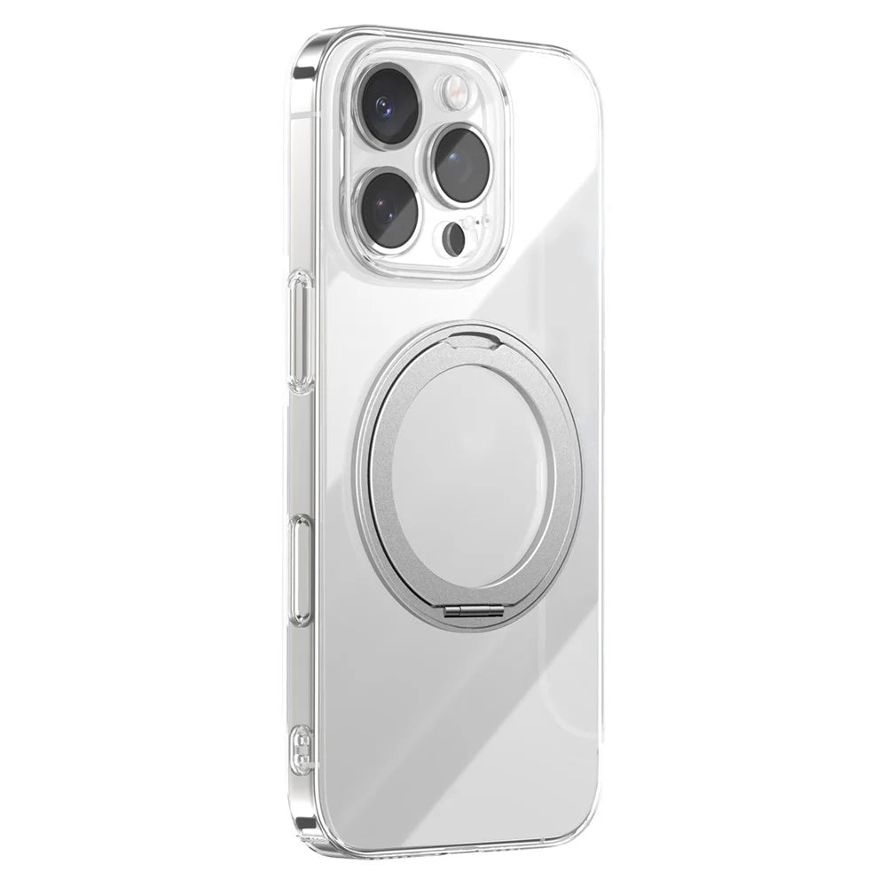 JOYROOM For iPhone 16 Pro Case Magnetic Rotating Kickstand Ultra Thin PC Phone Cover - Silver - 1