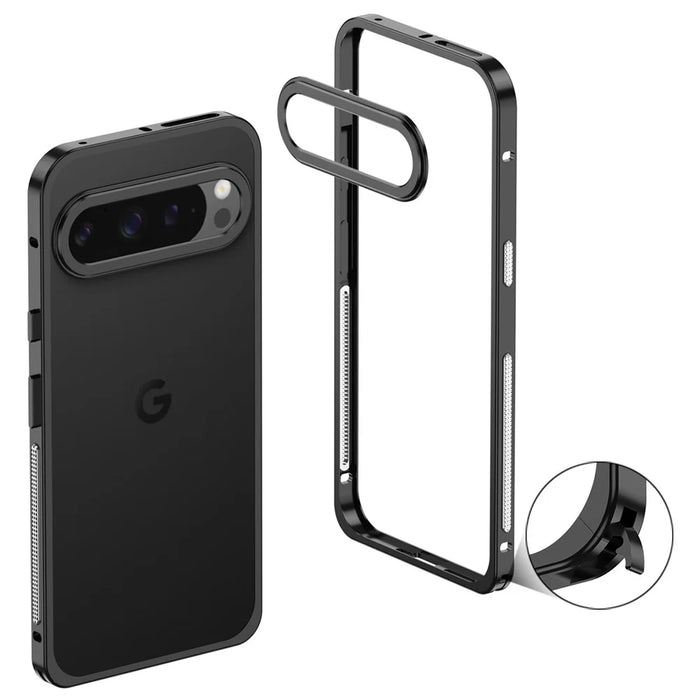 For Google Pixel 9 Pro XL Bumper Cases Metal Frame Heat Dissipation Cover with Lens Protector - Black - 1