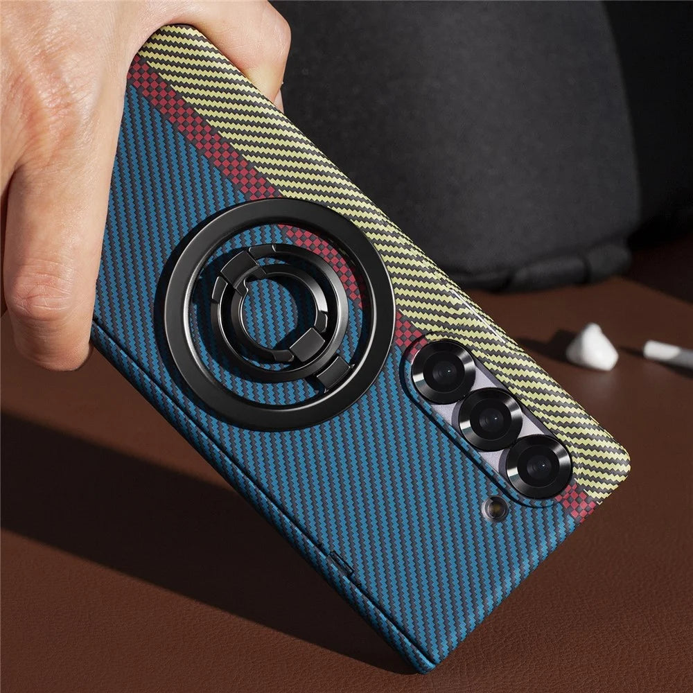 For Samsung Galaxy Z Fold5 5G Case Ring Holder Kickstand Hard PC Phone Cover with Screen Film - Blue - 4
