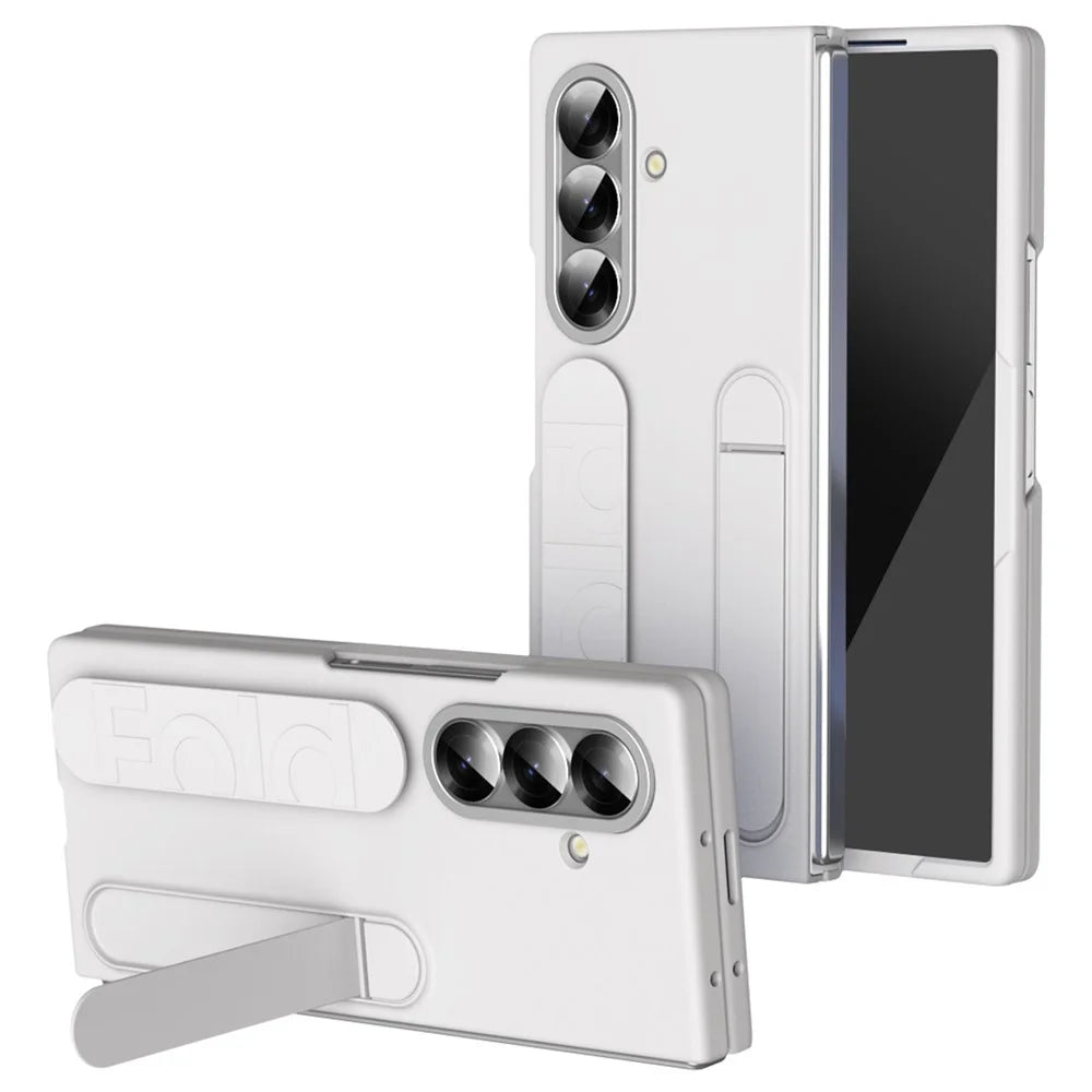 For Samsung Galaxy Z Fold7 5G Phone Case Kickstand Wristband PC Silicone Mobile Cover - White - 1