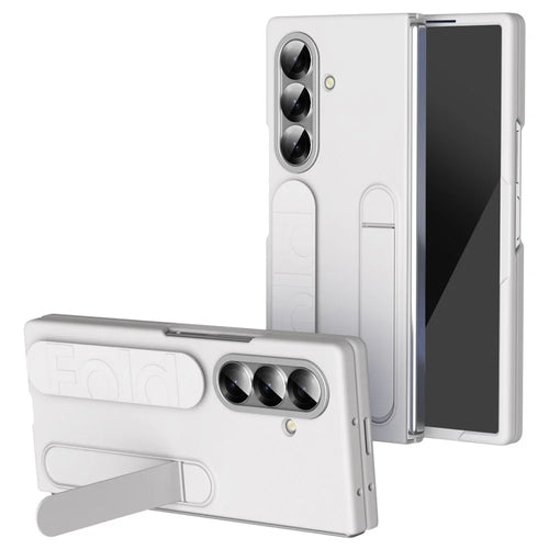 For Samsung Galaxy Z Fold7 5G Phone Case Kickstand Wristband PC Silicone Mobile Cover - White - 1