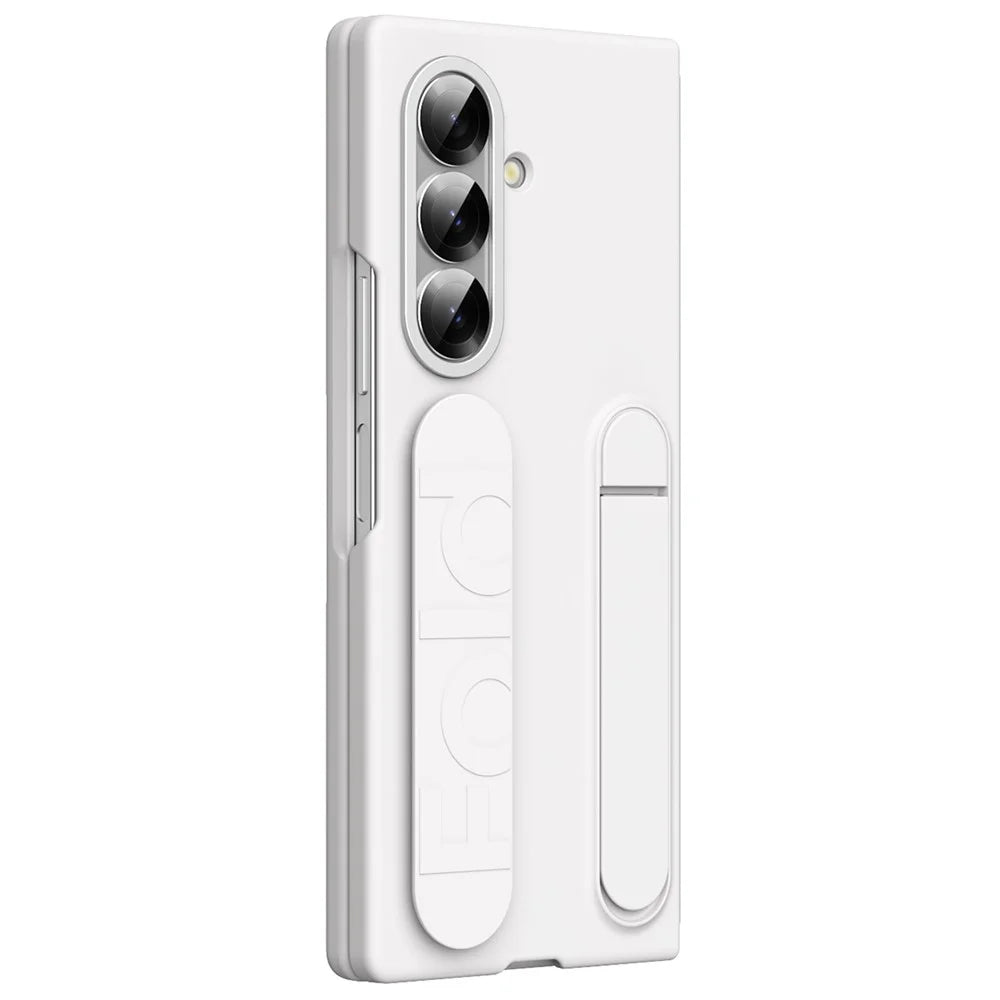 For Samsung Galaxy Z Fold7 5G Phone Case Kickstand Wristband PC Silicone Mobile Cover - White - 2