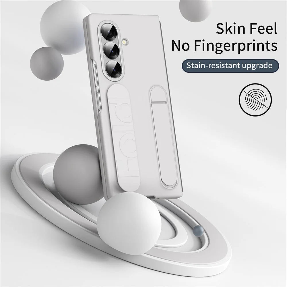For Samsung Galaxy Z Fold7 5G Phone Case Kickstand Wristband PC Silicone Mobile Cover - White - 3