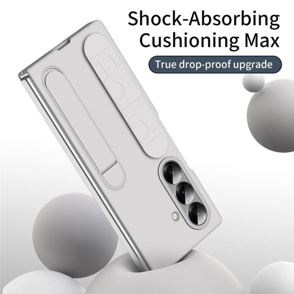 For Samsung Galaxy Z Fold7 5G Phone Case Kickstand Wristband PC Silicone Mobile Cover - White - 5