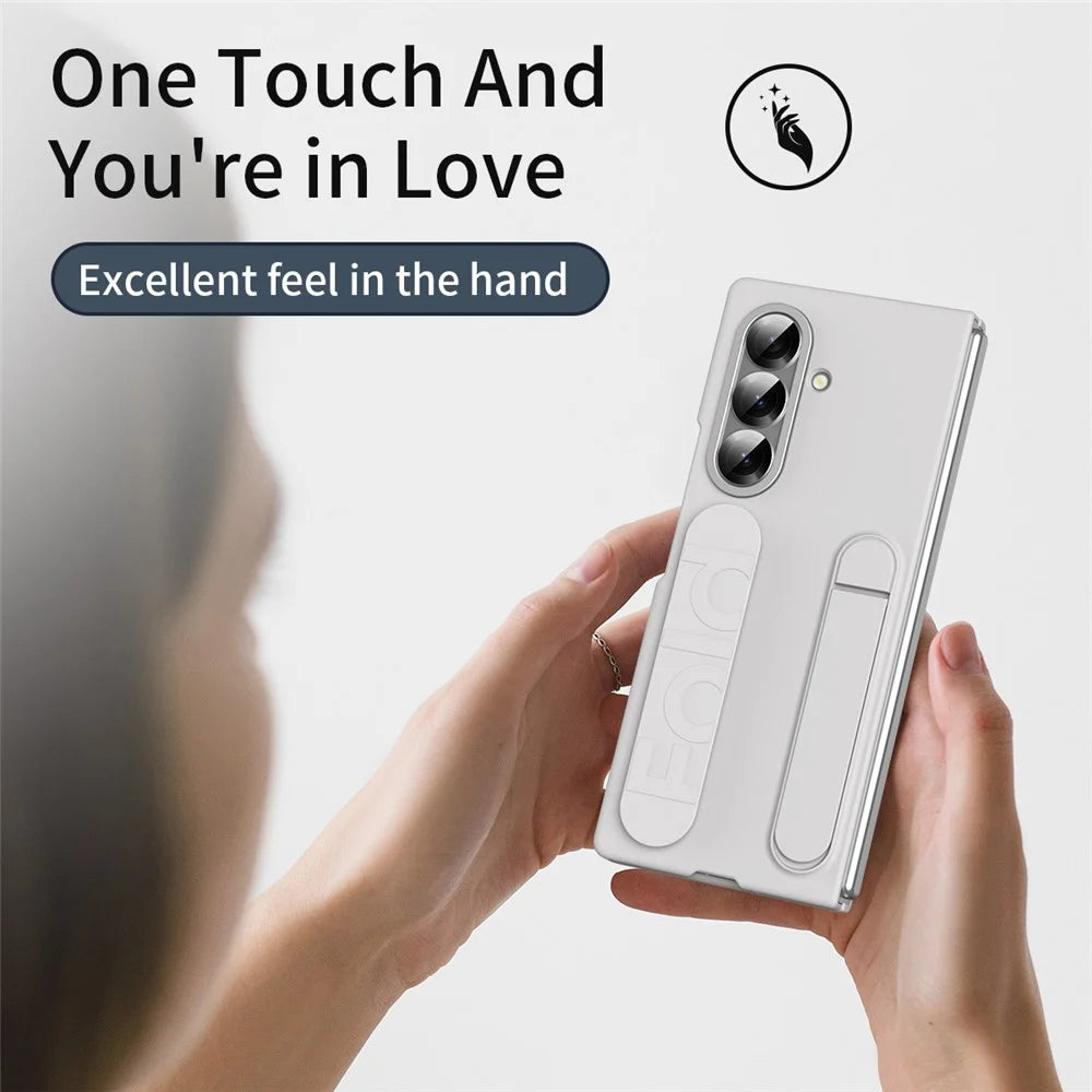For Samsung Galaxy Z Fold7 5G Phone Case Kickstand Wristband PC Silicone Mobile Cover - White - 6
