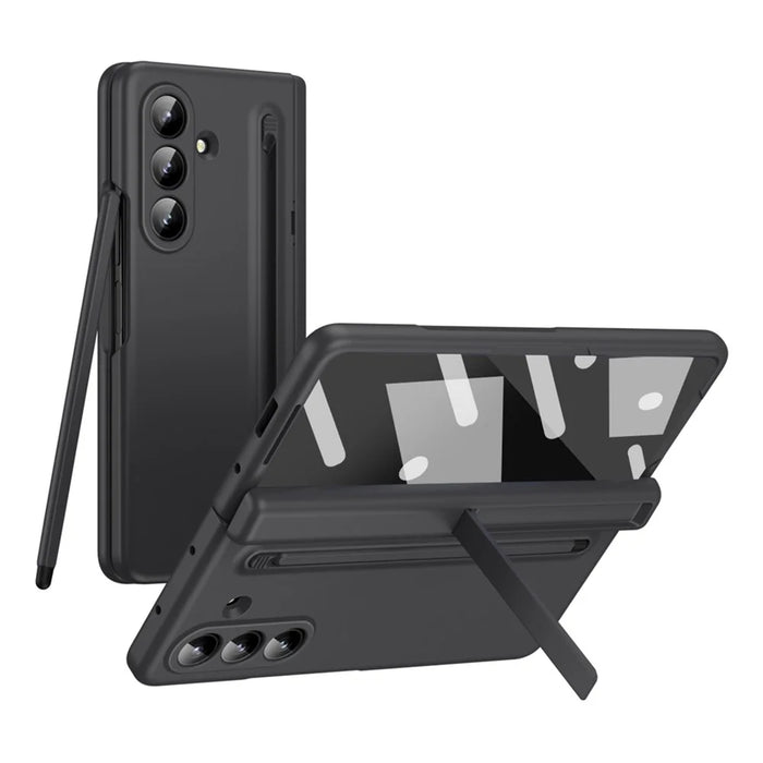 For Samsung Galaxy Z Fold7 5G Case Kickstand PC Phone Back Cover with Stylus and Tempered Glass Film - Black - 2
