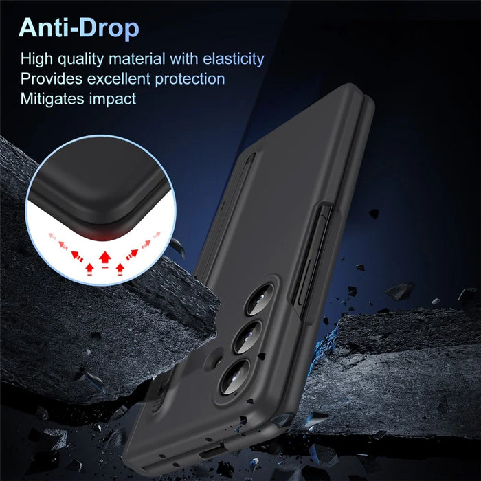 For Samsung Galaxy Z Fold7 5G Case Kickstand PC Phone Back Cover with Stylus and Tempered Glass Film - Black - 7