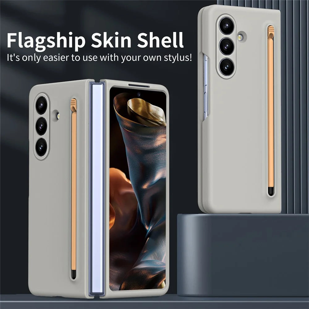 For Samsung Galaxy Z Fold7 5G Phone Case with Tempered Glass Film Hard PC Back Cover with Stylus - Light Grey - 3