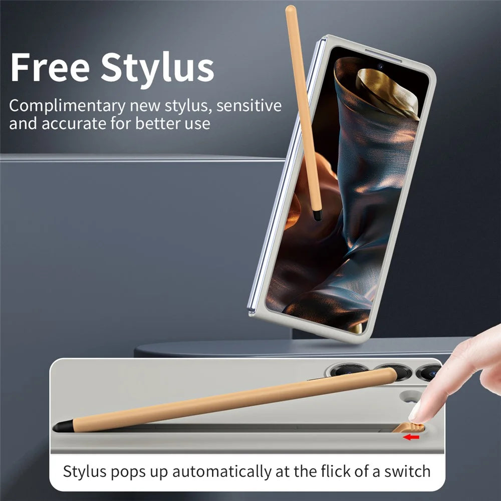For Samsung Galaxy Z Fold7 5G Phone Case with Tempered Glass Film Hard PC Back Cover with Stylus - Light Grey - 5