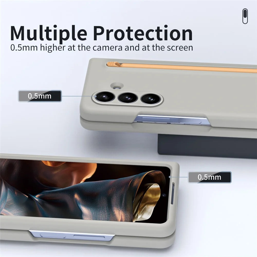 For Samsung Galaxy Z Fold7 5G Phone Case with Tempered Glass Film Hard PC Back Cover with Stylus - Light Grey - 6