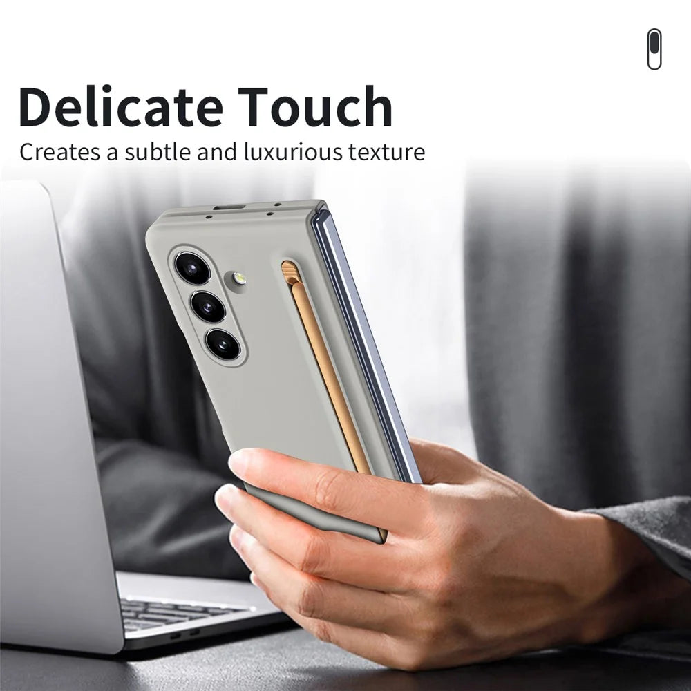 For Samsung Galaxy Z Fold7 5G Phone Case with Tempered Glass Film Hard PC Back Cover with Stylus - Light Grey - 7
