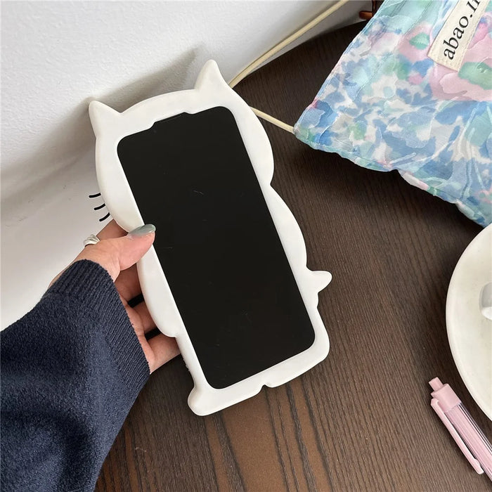 For iPhone 15 Silicone Case Cute White Cat Design Shockproof Phone Back Cover - 3