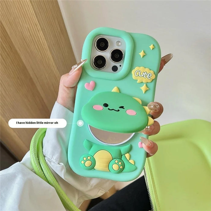 For iPhone 16 Pro Max Silicone Case Cute Dinosaur Mirror Design Shockproof Phone Back Cover - 2