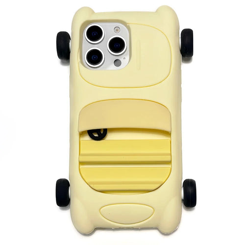 For iPhone 15 Pro Silicone Case Cute Sports Car Style Shockproof Phone Cover - Yellow - 1