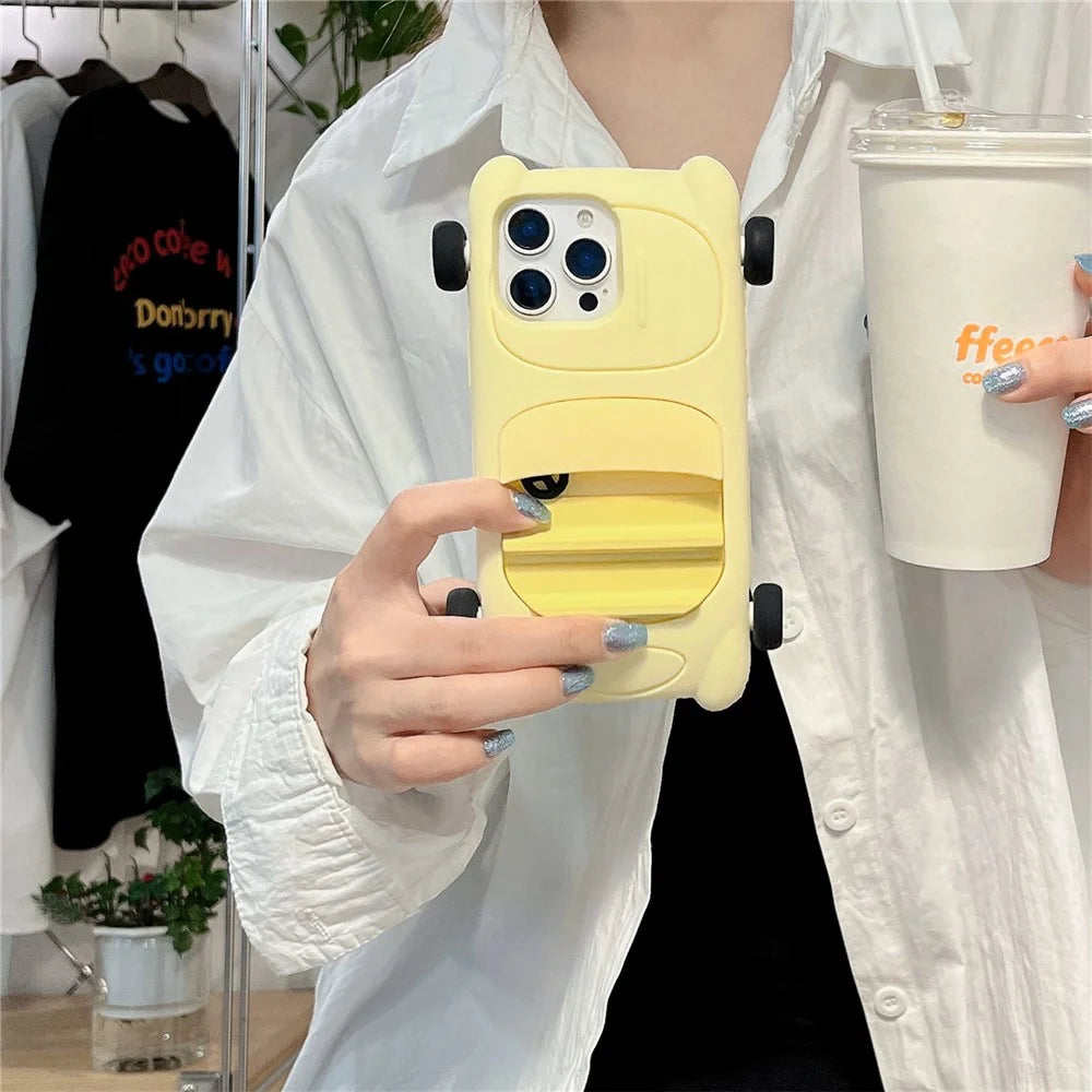 For iPhone 15 Pro Silicone Case Cute Sports Car Style Shockproof Phone Cover - Yellow - 2