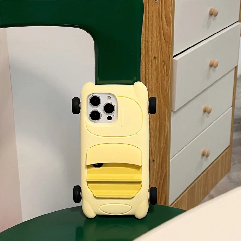 For iPhone 15 Pro Silicone Case Cute Sports Car Style Shockproof Phone Cover - Yellow - 5