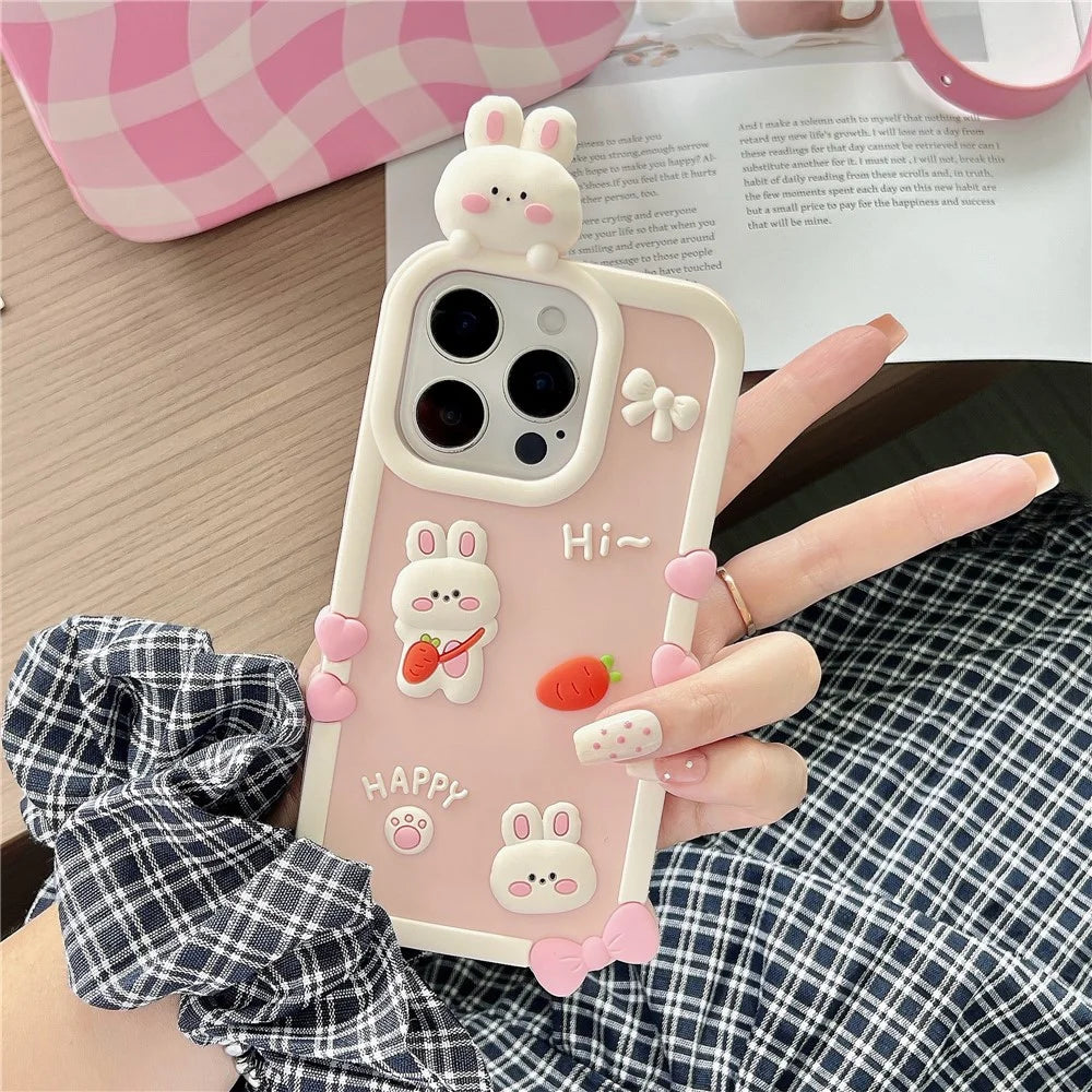 For iPhone 15 Pro Max Silicone Case Cute 3D Cartoon Carrot Rabbit Design Shockproof Phone Back Cover - 2
