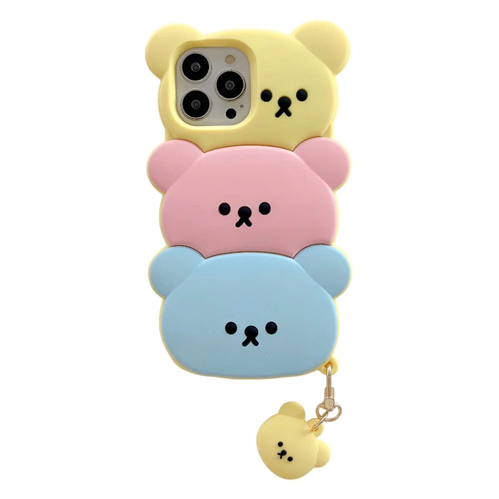 For iPhone 16 Pro Silicone Case Cute Three Bears Design Shockproof Phone Back Cover with Charm - 1