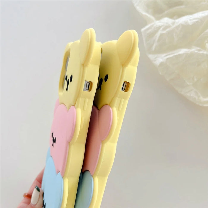 For iPhone 16 Pro Silicone Case Cute Three Bears Design Shockproof Phone Back Cover with Charm - 7