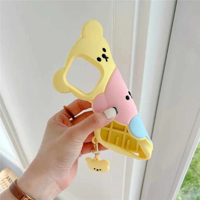 For iPhone 15 Pro Max Silicone Case Cute Three Bears Design Shockproof Phone Back Cover with Charm - 5