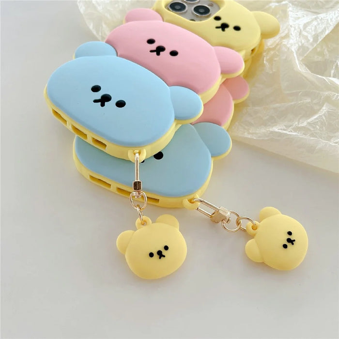 For iPhone 15 Pro Silicone Case Cute Three Bears Design Shockproof Phone Back Cover with Charm - 6