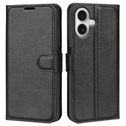 For iPhone 17 Case Litchi Texture Shockproof Leather Wallet Phone Cover - Black - 1