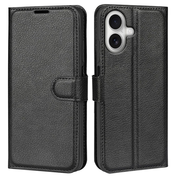 For iPhone 17 Case Litchi Texture Shockproof Leather Wallet Phone Cover - Black - 1