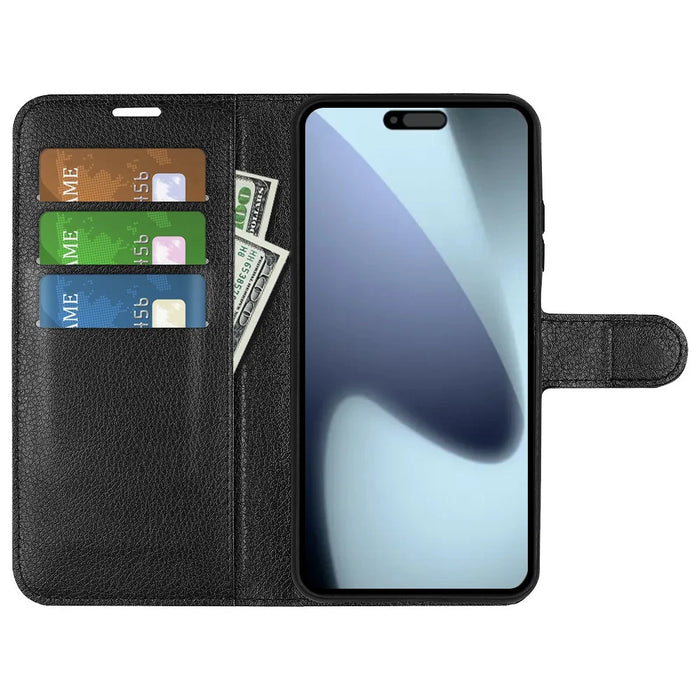 For iPhone 17 Case Litchi Texture Shockproof Leather Wallet Phone Cover - Black - 4