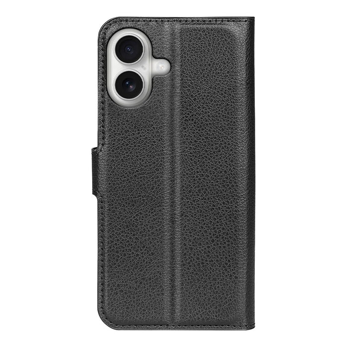 For iPhone 17 Case Litchi Texture Shockproof Leather Wallet Phone Cover - Black - 6