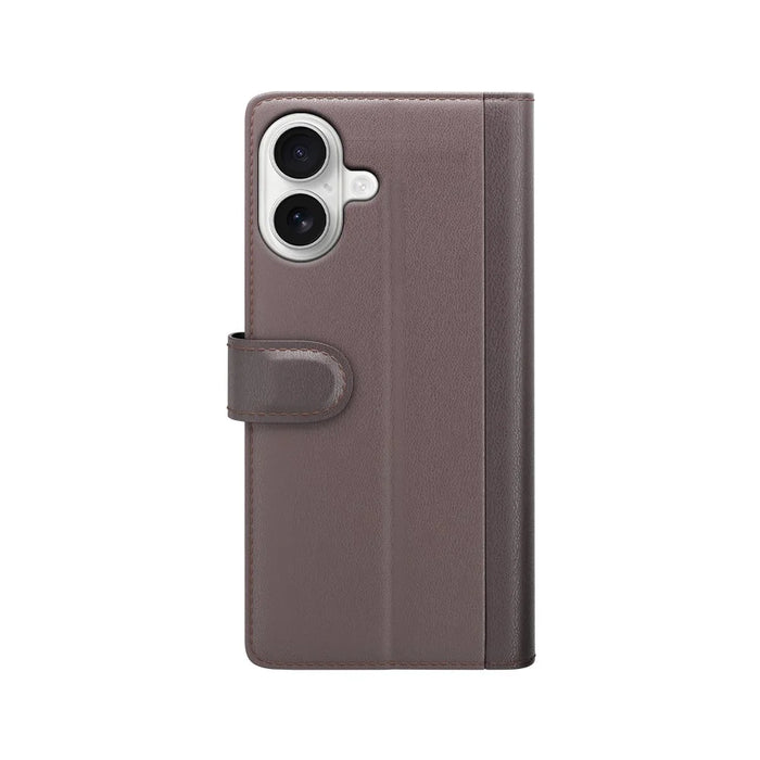 For iPhone 17 Case Genuine Split Leather Phone Cover with Wallet Stand - Brown - 5