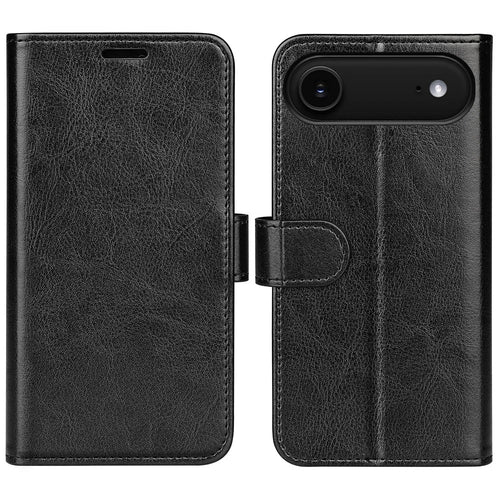 For iPhone Air Case Crazy Horse Texture Stand Leather Phone Cover - Black - 1
