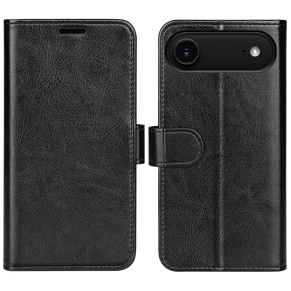 For iPhone Air Case Crazy Horse Texture Stand Leather Phone Cover - Black - 1