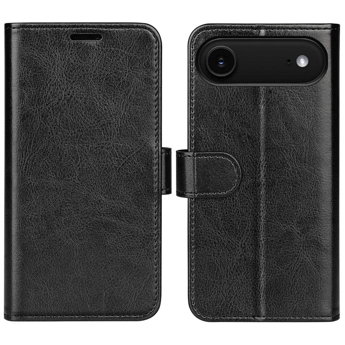 For iPhone Air Case Crazy Horse Texture Stand Leather Phone Cover - Black - 1