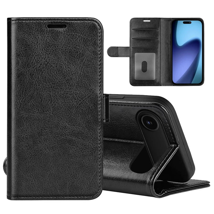 For iPhone Air Case Crazy Horse Texture Stand Leather Phone Cover - Black - 2
