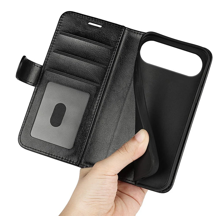 For iPhone Air Case Crazy Horse Texture Stand Leather Phone Cover - Black - 6