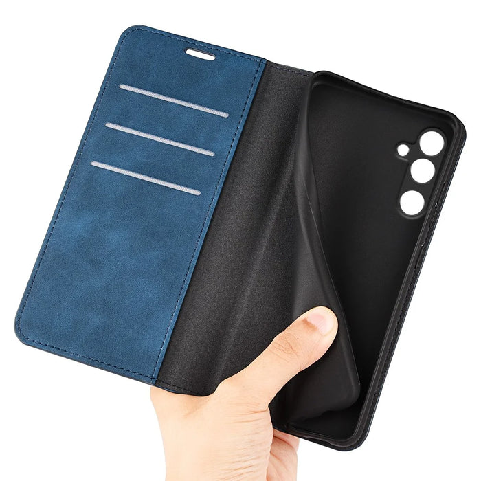 For Samsung Galaxy M16 5G Case Skin Touch Leather Wallet Phone Cover - Blue - 4