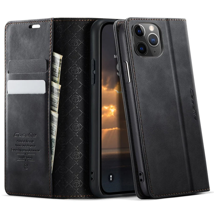 CASEME For iPhone 11 Pro Max Case  033 Series RFID Blocking Wallet Stand Calf Texture Leather Phone Cover - Black - 1