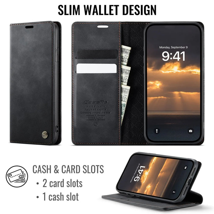 CASEME For iPhone 11 Pro Max Case  033 Series RFID Blocking Wallet Stand Calf Texture Leather Phone Cover - Black - 2
