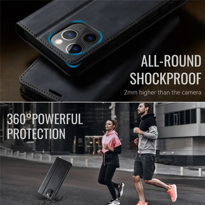 CASEME For iPhone 11 Pro Max Case  033 Series RFID Blocking Wallet Stand Calf Texture Leather Phone Cover - Black - 6