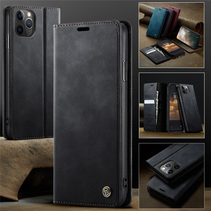 CASEME For iPhone 11 Pro Max Case  033 Series RFID Blocking Wallet Stand Calf Texture Leather Phone Cover - Black - 7