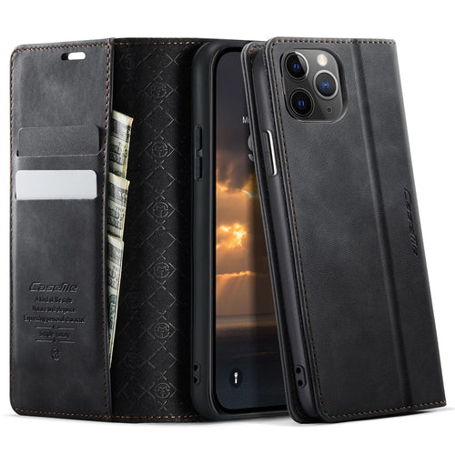 CASEME For iPhone 11 Pro Case  033 Series RFID Blocking Wallet Stand Calf Texture Leather Phone Cover - Black - 1