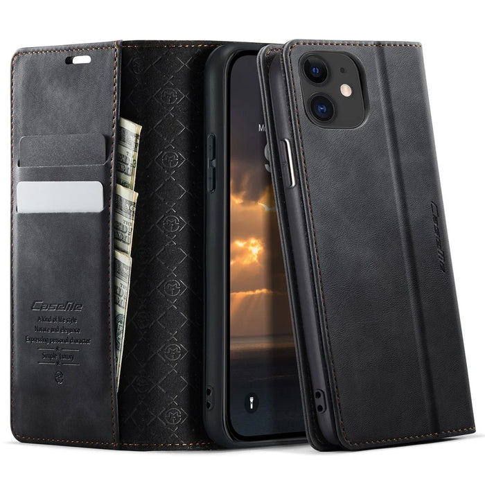CASEME For iPhone 11 Case  033 Series RFID Blocking Wallet Stand Calf Texture Leather Phone Cover - Black - 1