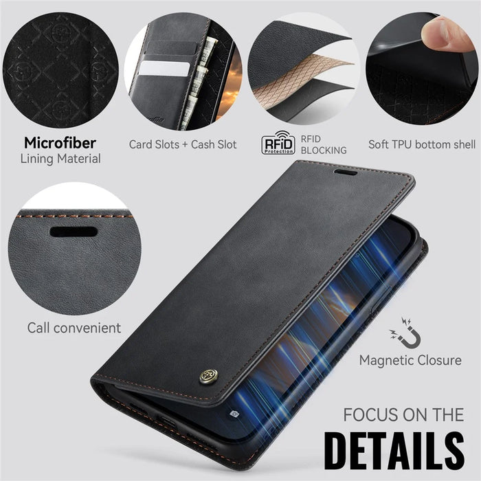 CASEME For iPhone 11 Case  033 Series RFID Blocking Wallet Stand Calf Texture Leather Phone Cover - Black - 3